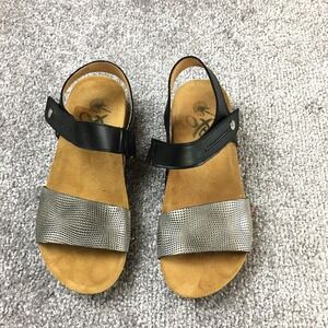 OTBT Sandals Women's Sz 6M Summer Leather Shoes Black Silver Ankle Straps Travel